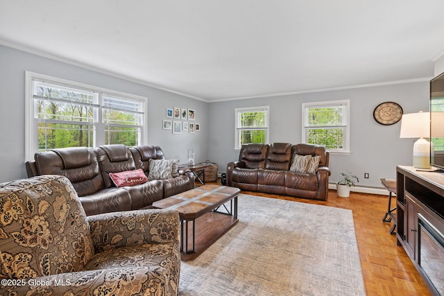 228 Maura Ln, Glenville, NY 12302 - living room featuring ornamental molding and a baseboard radiator