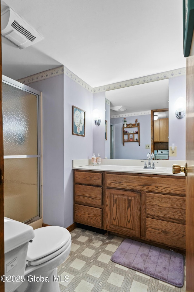28 Buyce Cross, Thurman, NY 12810 - full bathroom featuring a shower stall, vanity, toilet, and tile patterned floors