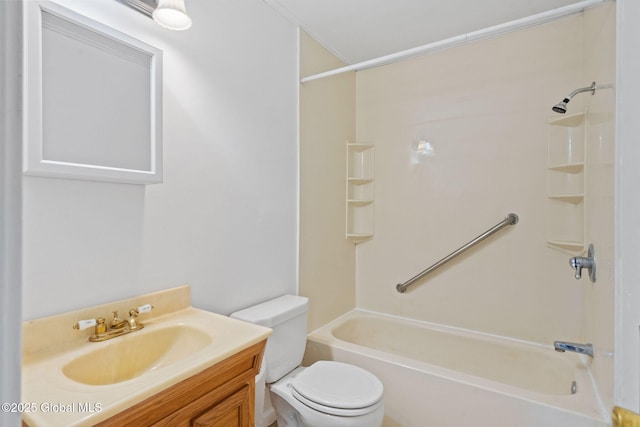 full bathroom with toilet, bathing tub / shower combination, and vanity