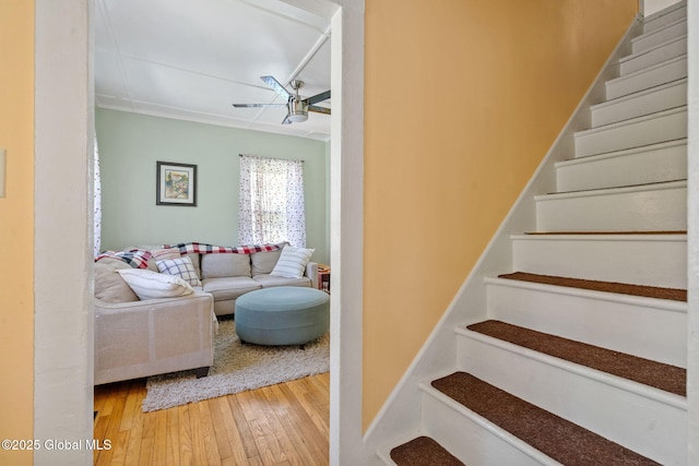 99 Otsego St, Canajoharie, NY 13317 - stairway featuring ceiling fan and hardwood / wood-style flooring