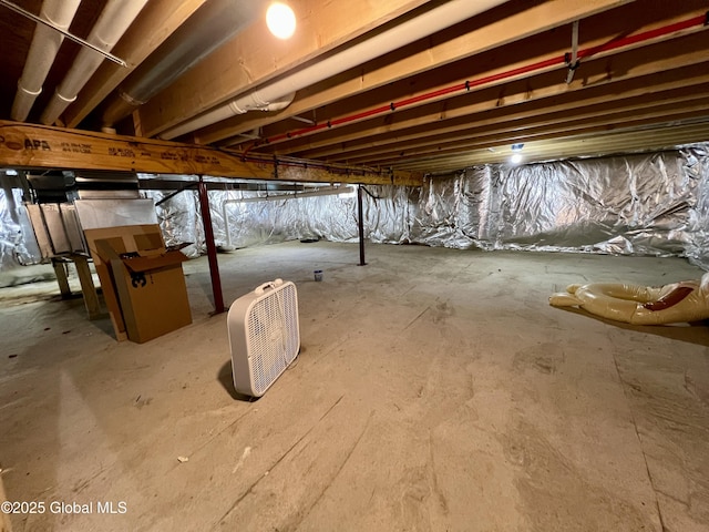 view of unfinished basement
