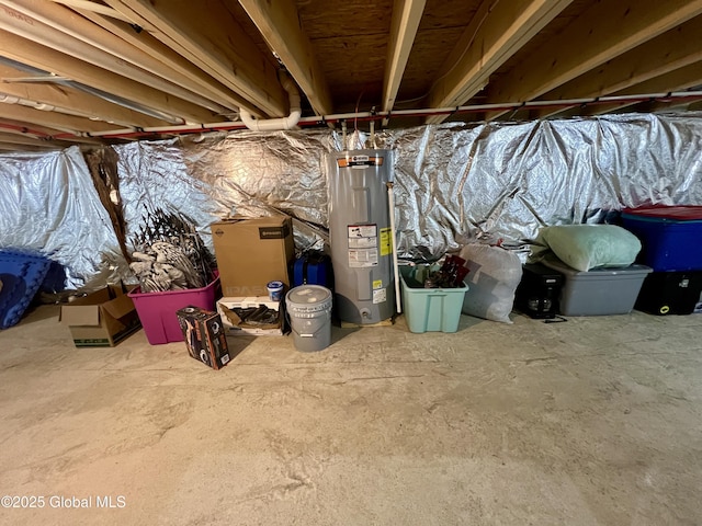 unfinished below grade area with water heater