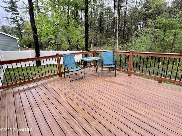 wooden terrace featuring a fenced backyard