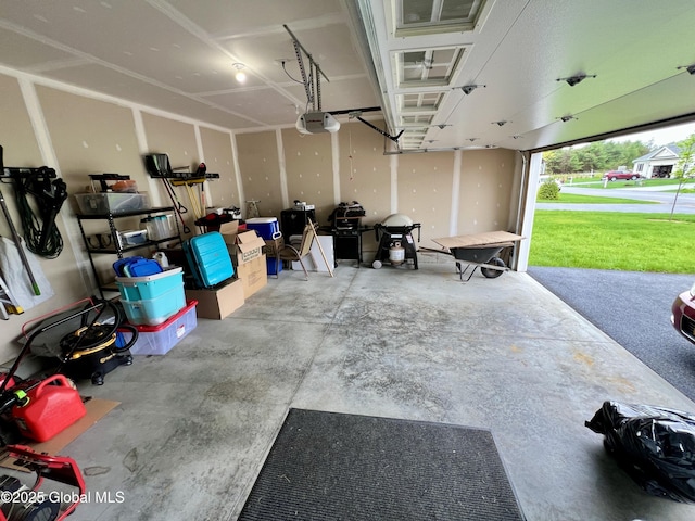 garage with a garage door opener