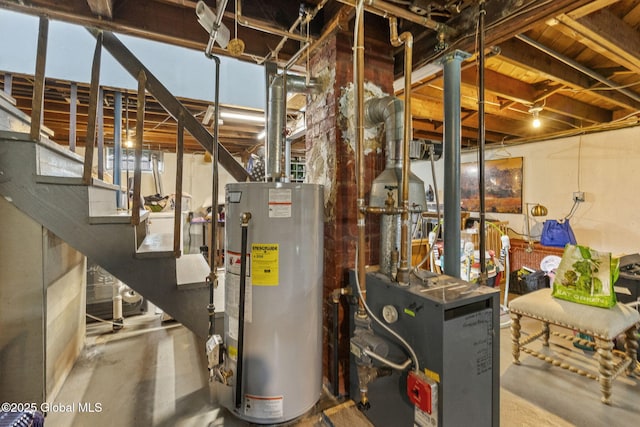 utilities featuring water heater and a heating unit