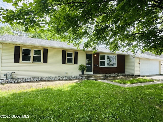 14 James Ct, Glens Falls, NY 12801 - ranch-style home with a garage, a front yard, and a shingled roof