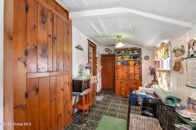 12098 Duanesburg Rd, Duanesburg, NY 12053 - interior space with tile patterned floors and vaulted ceiling