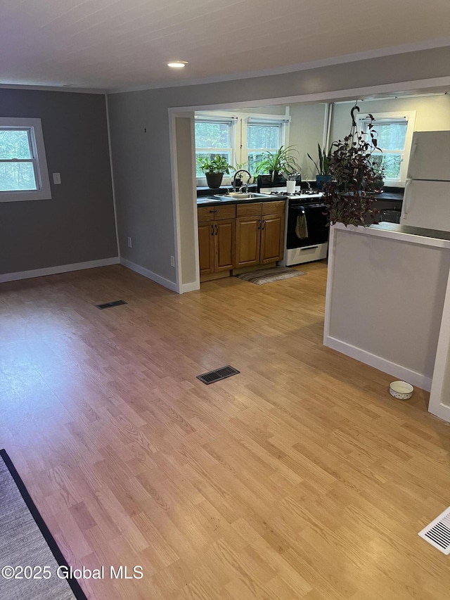 434 Old Stage Rd, Lake Luzerne, NY 12846 - kitchen with range with gas stovetop, light wood-type flooring, a sink, and healthy amount of natural light