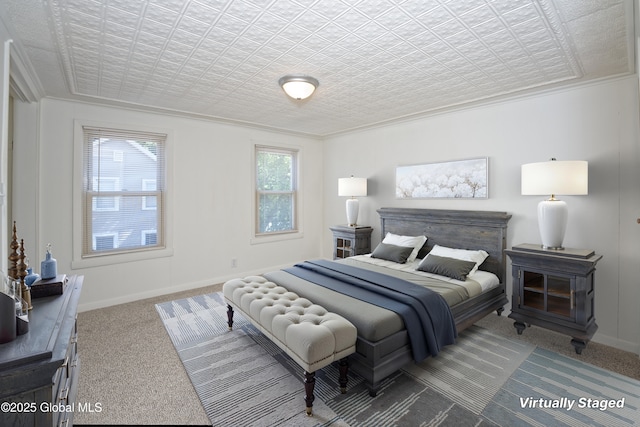 30 Andrewsville Ct, Watervliet, NY 12189 - carpeted bedroom featuring an ornate ceiling, crown molding, and baseboards