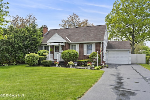 2125 Ferguson St, Rotterdam, NY 12303 - view of front of property with brick siding, asphalt driveway, a chimney, roof with shingles, and an attached garage