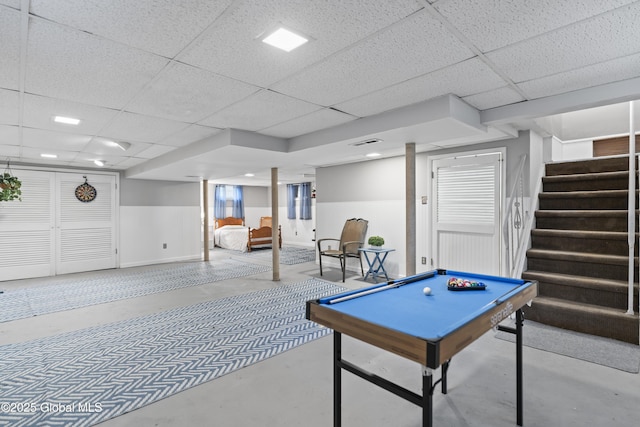 2125 Ferguson St, Rotterdam, NY 12303 - recreation room with finished concrete floors, a drop ceiling, and billiards table