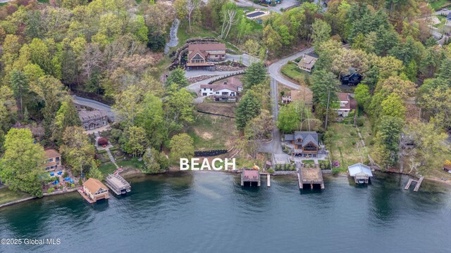 aerial overview of property's location featuring a nearby body of water