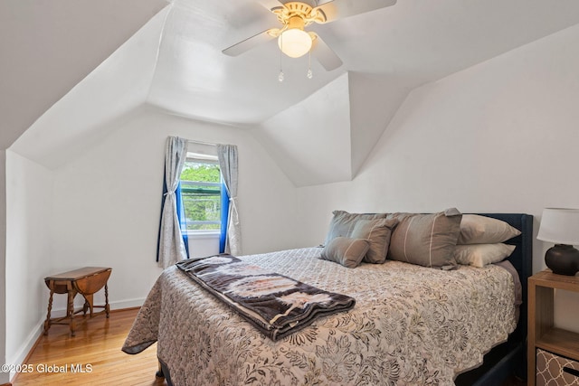 1841 Lenox Rd, Schenectady, NY 12308 - bedroom with light wood-style flooring, vaulted ceiling, baseboards, and ceiling fan