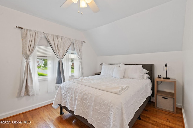 1841 Lenox Rd, Schenectady, NY 12308 - bedroom with wood finished floors, baseboards, lofted ceiling, and a ceiling fan