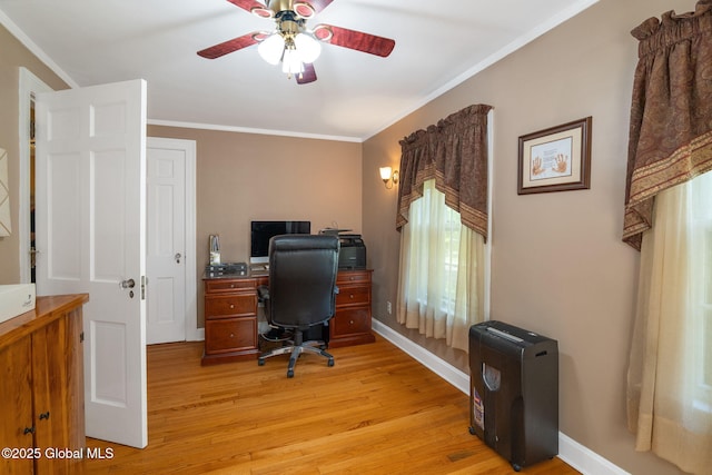 1435 Lowell Rd, Schenectady, NY 12308 - office space featuring ceiling fan, light wood-style floors, ornamental molding, and baseboards