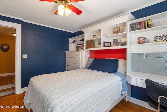 1435 Lowell Rd, Schenectady, NY 12308 - bedroom with wood finished floors, baseboards, crown molding, and ceiling fan
