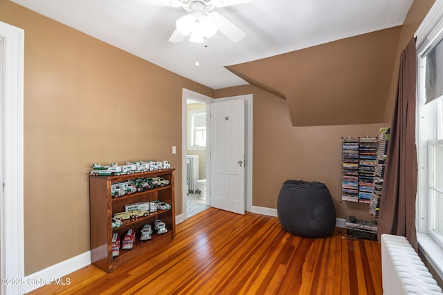 1435 Lowell Rd, Schenectady, NY 12308 - office with radiator, baseboards, wood finished floors, and a ceiling fan