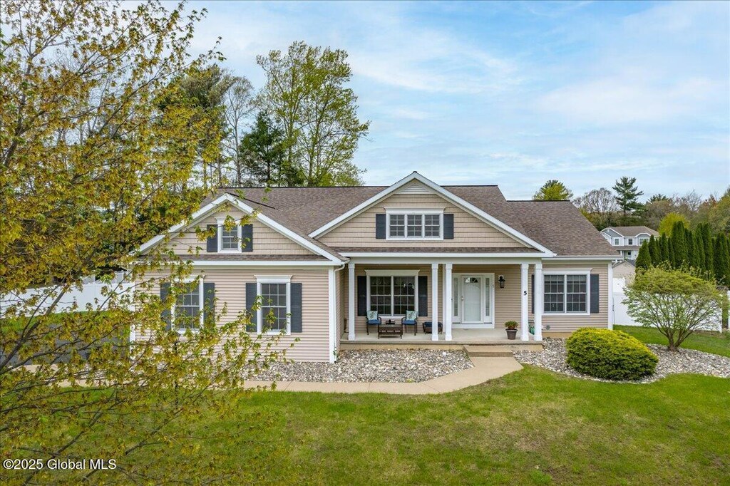 5 Saddlebrook Dr, Clifton Park, NY 12065 - view of front of home featuring a front yard and covered porch