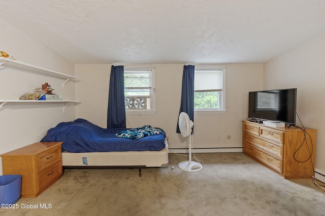 15 Oak Tree Ln, Colonie, NY 12309 - bedroom featuring a baseboard radiator, light carpet, and a textured ceiling
