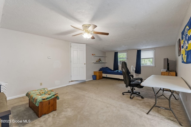 15 Oak Tree Ln, Colonie, NY 12309 - office with a textured ceiling, a ceiling fan, baseboards, and carpet
