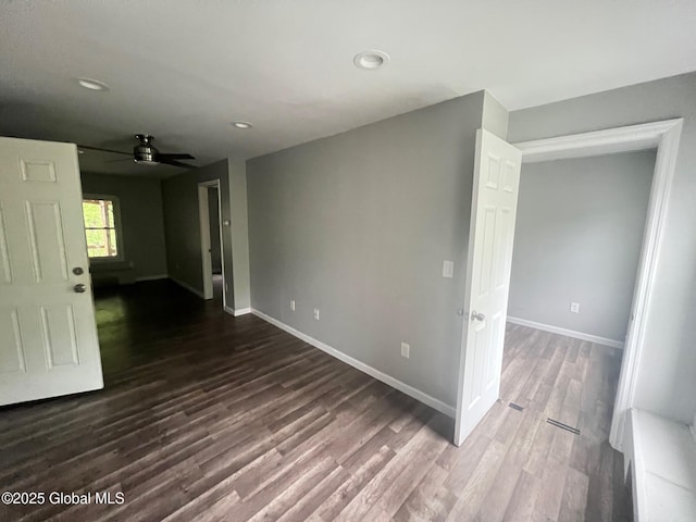 31-33 Malta Ave, Ballston Spa, NY 12020 - spare room featuring a ceiling fan, dark wood finished floors, baseboards, and recessed lighting