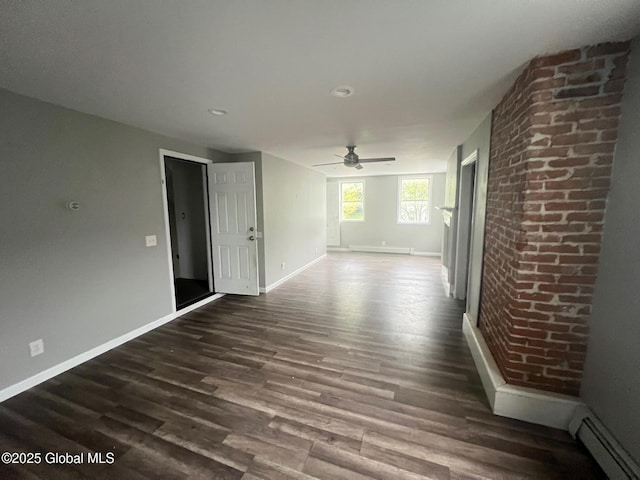 31-33 Malta Ave, Ballston Spa, NY 12020 - spare room with a ceiling fan, dark wood finished floors, baseboards, a baseboard radiator, and recessed lighting