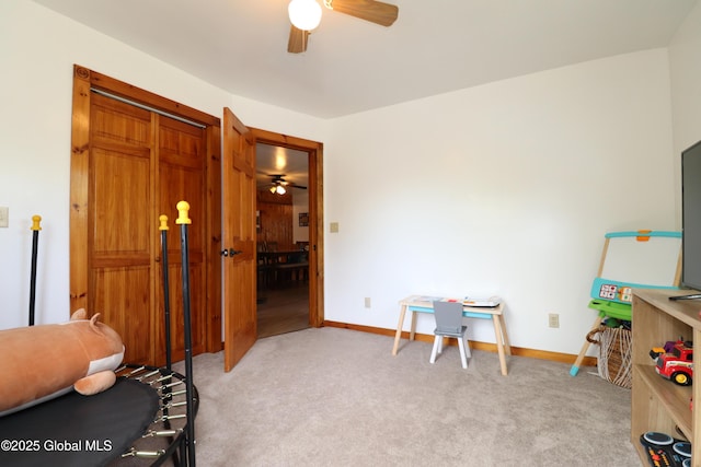 11 Filkins Ln, Voorheesville, NY 12186 - recreation room featuring a ceiling fan, light colored carpet, and baseboards