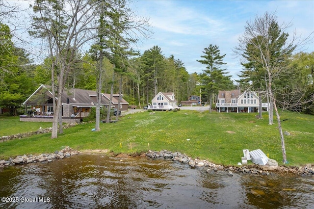 126 Lakeview Ln, Mayfield, NY 12117 - dock area featuring a water view, a lawn, and a forest view