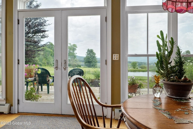 6510 State Route 10, Seward, NY 13459 - doorway with a water view, wood finished floors, and french doors