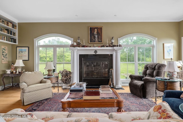 6510 State Route 10, Seward, NY 13459 - living room with wood finished floors, crown molding, a fireplace with flush hearth, and baseboard heating