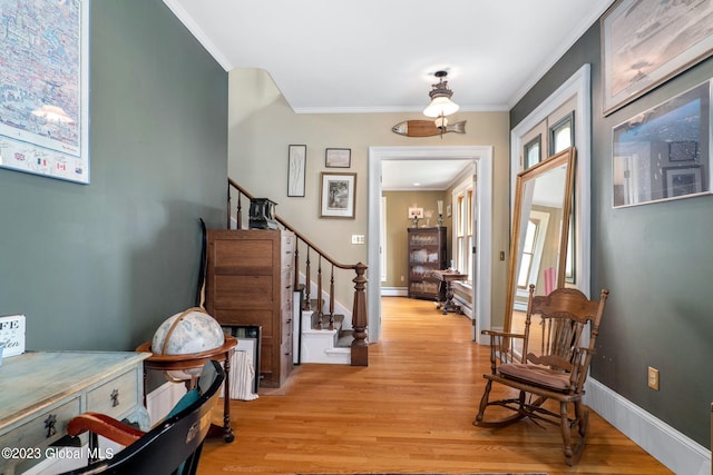 6510 State Route 10, Seward, NY 13459 - entryway with light wood-type flooring, crown molding, stairs, and baseboards
