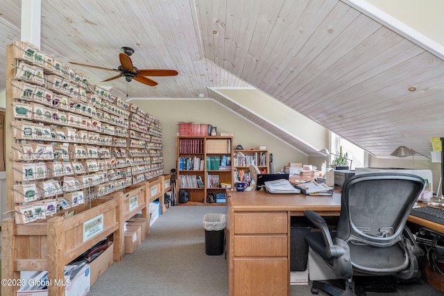 6510 State Route 10, Seward, NY 13459 - carpeted office featuring wooden ceiling, vaulted ceiling, and a ceiling fan