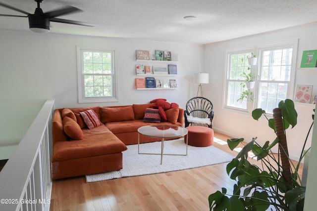 5 Moon Dr, Saratoga Springs, Inside, NY 12866 - living room with plenty of natural light, wood finished floors, a ceiling fan, and a textured ceiling