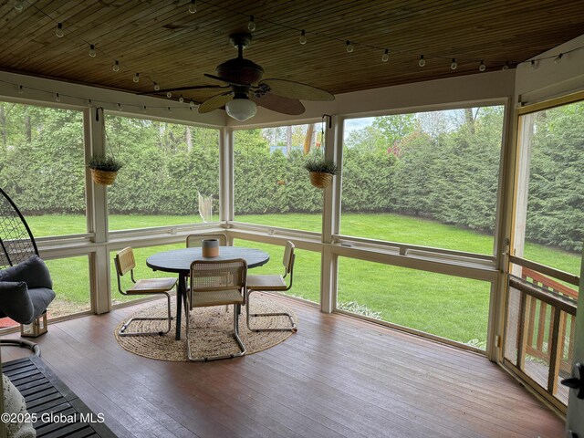 5 Moon Dr, Saratoga Springs, Inside, NY 12866 - sunroom / solarium with ceiling fan, track lighting, and outdoor dining space