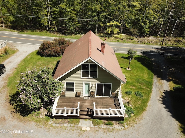 166 Finkle Rd, Bolton, NY 12814 - view of front of home featuring a wooden deck and a chimney