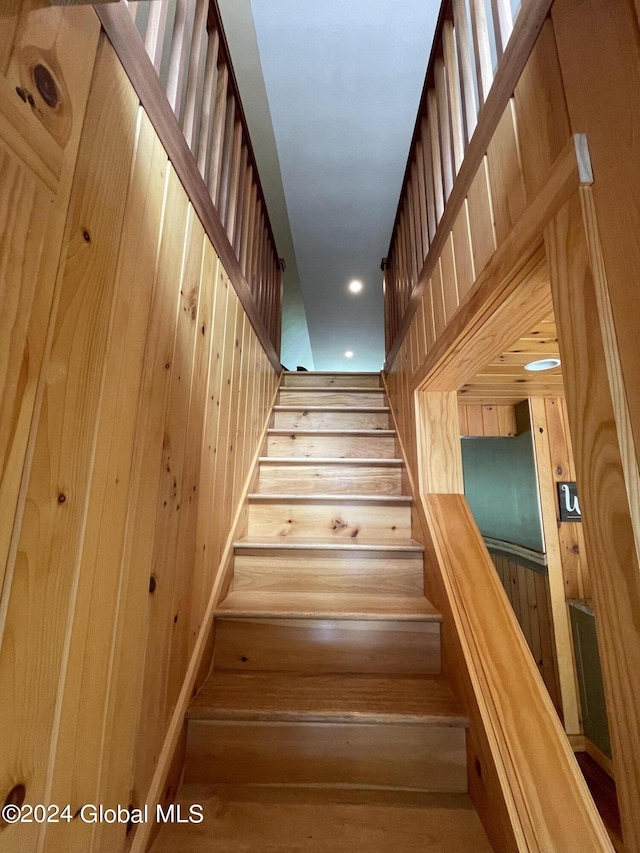 166 Finkle Rd, Bolton, NY 12814 - staircase featuring wood walls