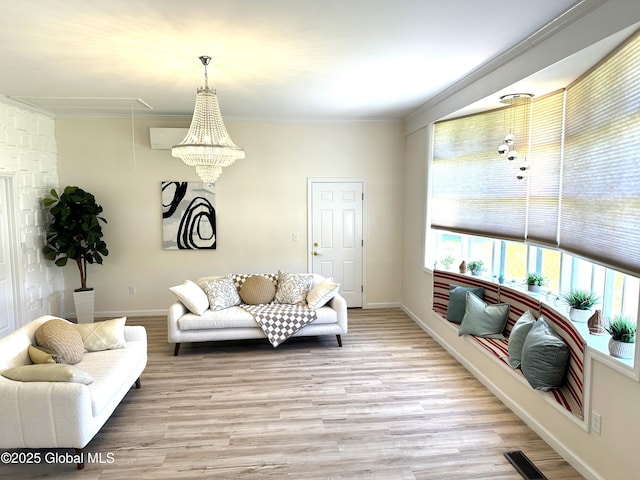 111 Rose St, Delanson, NY 12053 - living area featuring attic access, ornamental molding, light wood-style floors, and baseboards