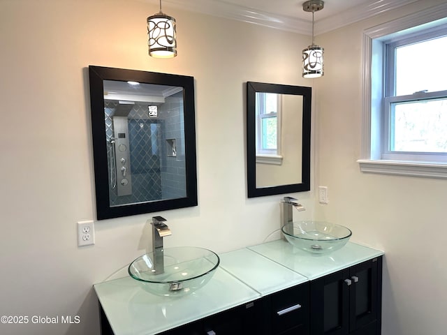 111 Rose St, Delanson, NY 12053 - full bathroom with crown molding and double vanity