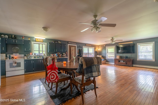 177 County Highway 155, Mayfield, NY 12025 - dining room featuring plenty of natural light, light wood-type flooring, baseboard heating, and ceiling fan