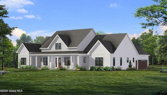 L6 Hetcheltown Rd, Glenville, NY 12302 - modern farmhouse style home featuring a porch, board and batten siding, a front yard, and a shingled roof