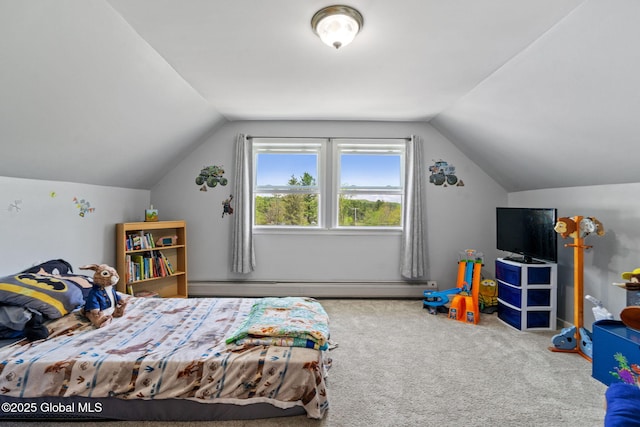 18 Main St, Berne, NY 12059 - carpeted bedroom with a baseboard radiator and vaulted ceiling