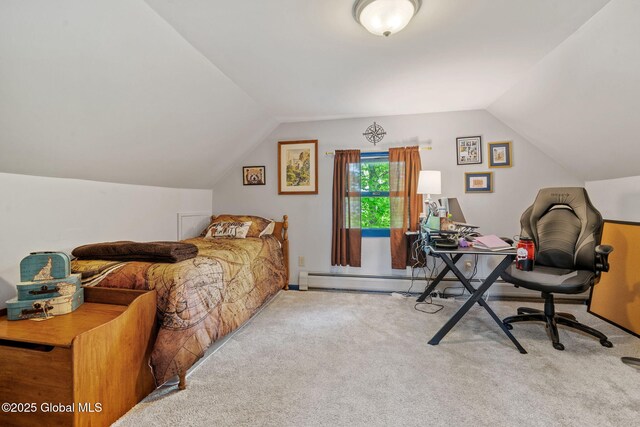 18 Main St, Berne, NY 12059 - bedroom with carpet, vaulted ceiling, an office area, and a baseboard heating unit