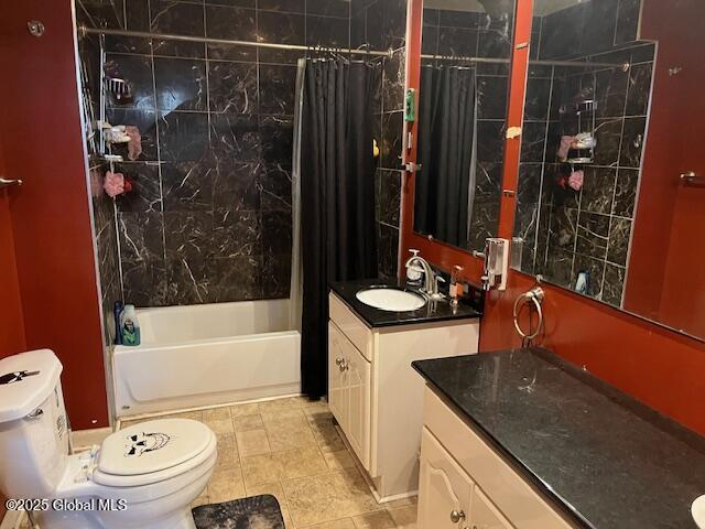 3 Tulip St, Rotterdam, NY 12306 - bathroom with shower / bath combination with curtain, toilet, vanity, and tile patterned floors