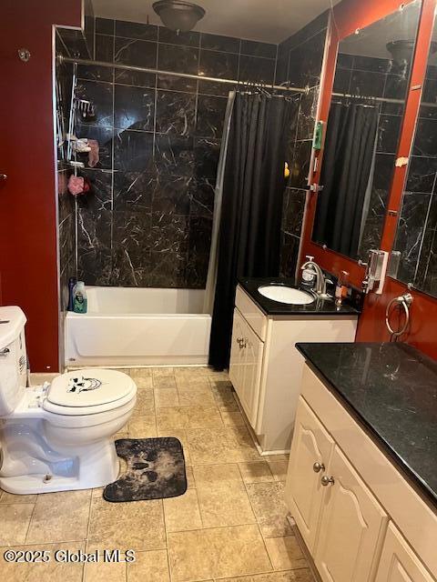 3 Tulip St, Rotterdam, NY 12306 - full bathroom featuring shower / bath combo, toilet, vanity, and tile patterned floors