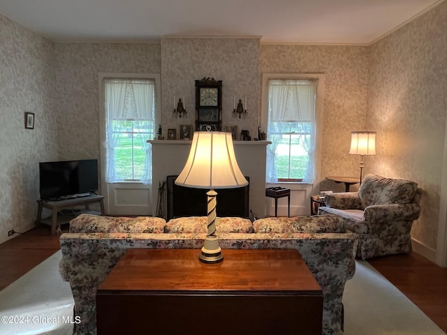 601/603 Baldwin Rd, Ticonderoga, NY 12883 - living room featuring wood finished floors and wallpapered walls