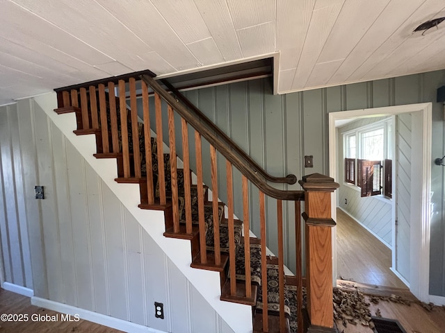 2299 Coach Rd, Argyle, NY 12809 - staircase with wood finished floors and wooden ceiling