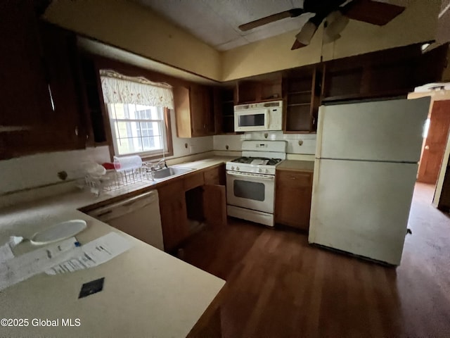 92 N Pearl St, Schaghticoke, NY 12118 - kitchen featuring white appliances, light countertops, a sink, a ceiling fan, and vaulted ceiling