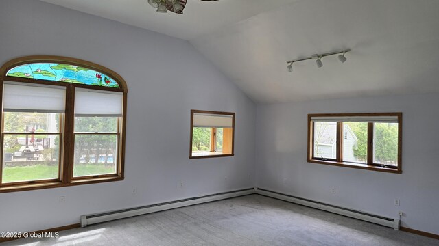 505 Elm Ave, Bethlehem, NY 12158 - unfurnished room with vaulted ceiling, carpet, plenty of natural light, and baseboards