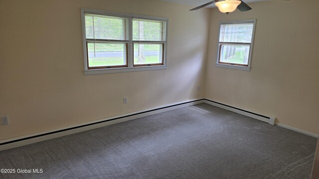 505 Elm Ave, Bethlehem, NY 12158 - carpeted spare room with a baseboard radiator, a ceiling fan, and baseboards