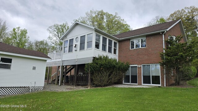 505 Elm Ave, Bethlehem, NY 12158 - rear view of property with a yard, stairs, and brick siding